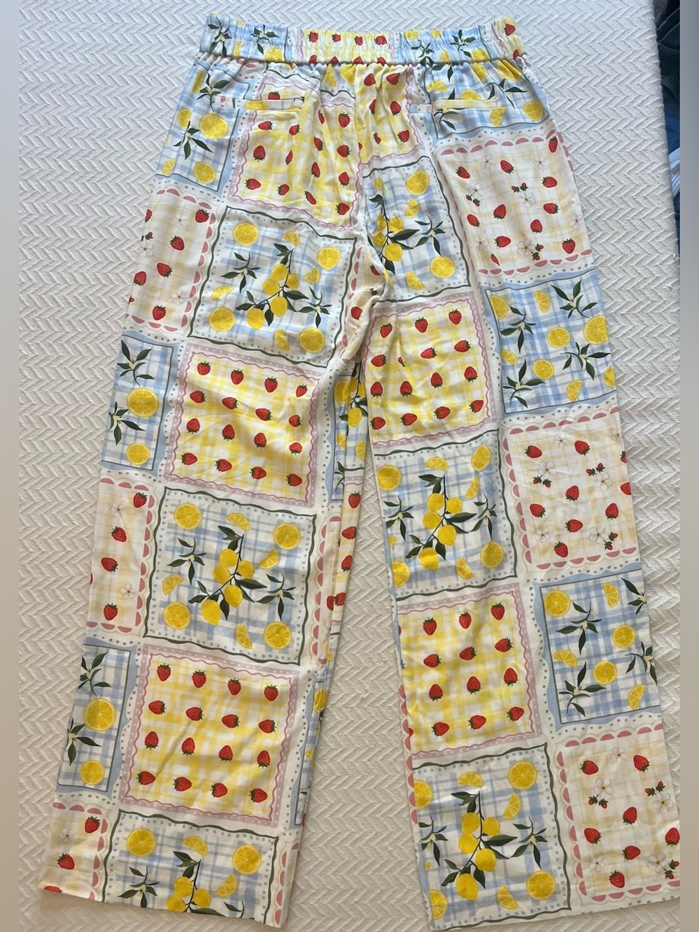 Linen Blend Strawberry & Lemon Print Pants - Picture 13 of 13